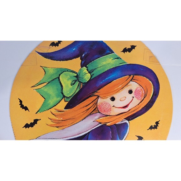 Vintage Halloween Cut Out Witch Broom Cat Bats Full Moon Ghosts USA - Picture 3 of 12